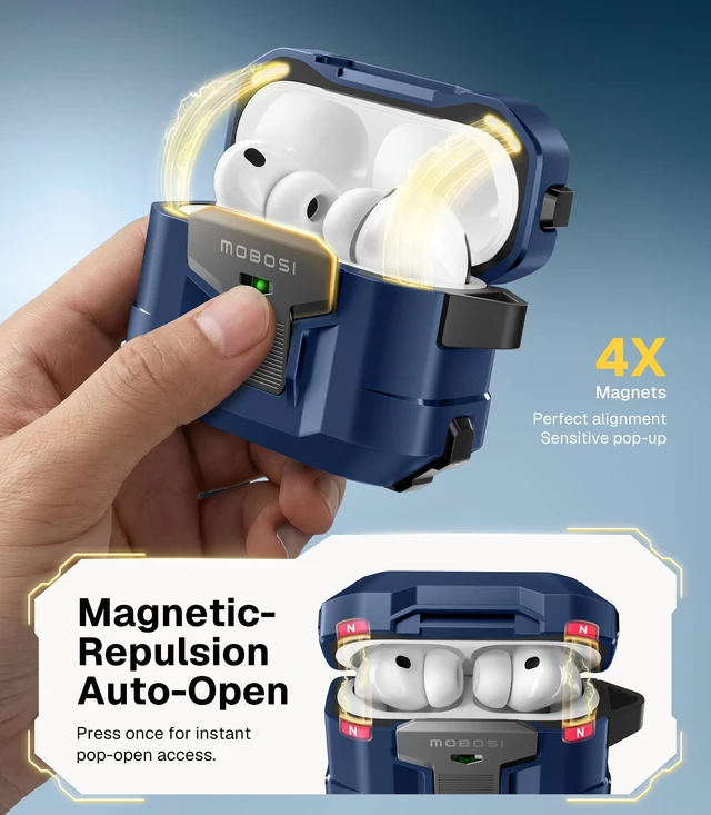 Alt view image 3 of 5 - MOBOSI for AirPods Pro 3 Case 2025 with Drop-Proof Lock, Blue