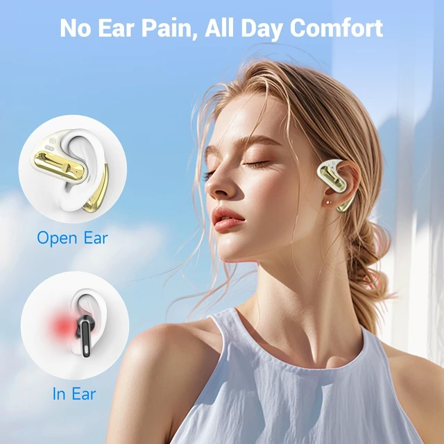 Alt view image 3 of 5 - CoolJumper Open Ear Headphones, Bluetooth 5.4 Ear Hook Earbuds with 16.2mm Driver, 60H Playtime LED Charging Case, IPX7 Waterproof Sports Earbuds with ENC Clear Calls for Running Gym Commute