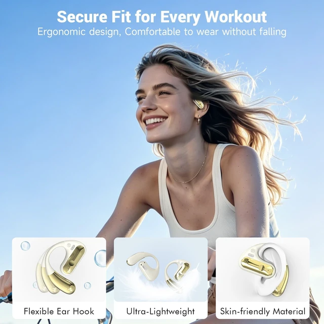 Alt view image 5 of 5 - CoolJumper Open Ear Headphones, Bluetooth 5.4 Ear Hook Earbuds with 16.2mm Driver, 60H Playtime LED Charging Case, IPX7 Waterproof Sports Earbuds with ENC Clear Calls for Running Gym Commute