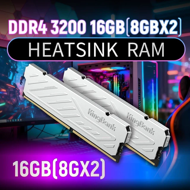 Alt view image 2 of 5 - KingBank Computer Desktop Memory Ram DDR4 16GB(2x8GB) 3600MHZ CL18 1.35V XMP2.0 Overclocking with Heatsink for PC Gaming/Office/PS,Silver