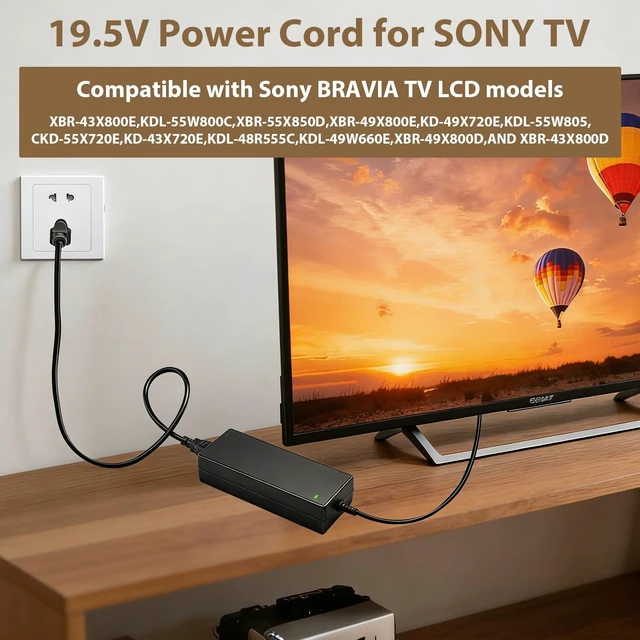 Alt view image 2 of 5 - 19.5V Power Supply Adapter Compatible with Sony KDL-55W805C KD-55X720E KDL-55W800C XBR-43X800E XBR-43X800D XBR-49X800E XBR-49X800D XBR-55X800D KD-43X720E 19.5V AC DC Power Cord Charger