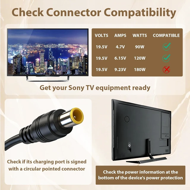 Alt view image 3 of 5 - 19.5V Power Supply Adapter Compatible with Sony KDL-55W805C KD-55X720E KDL-55W800C XBR-43X800E XBR-43X800D XBR-49X800E XBR-49X800D XBR-55X800D KD-43X720E 19.5V AC DC Power Cord Charger