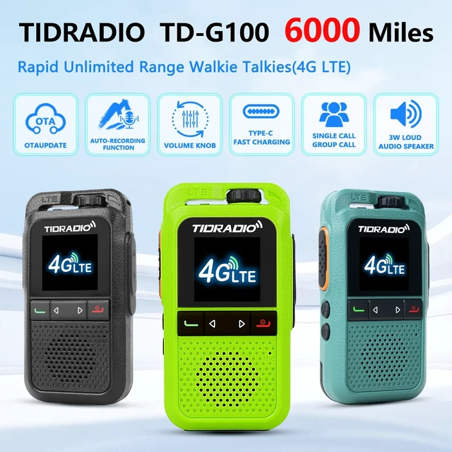Alt view image 2 of 5 - TIDRADIO TD-G100 Rapid Unlimited Range 4G LTE PoC Radios Long Range Walkie Talkies,Nationwide PPT Two Way Radios,Global Walkie-Talkie for Family,Logistics,Construction site,Green-6Pack