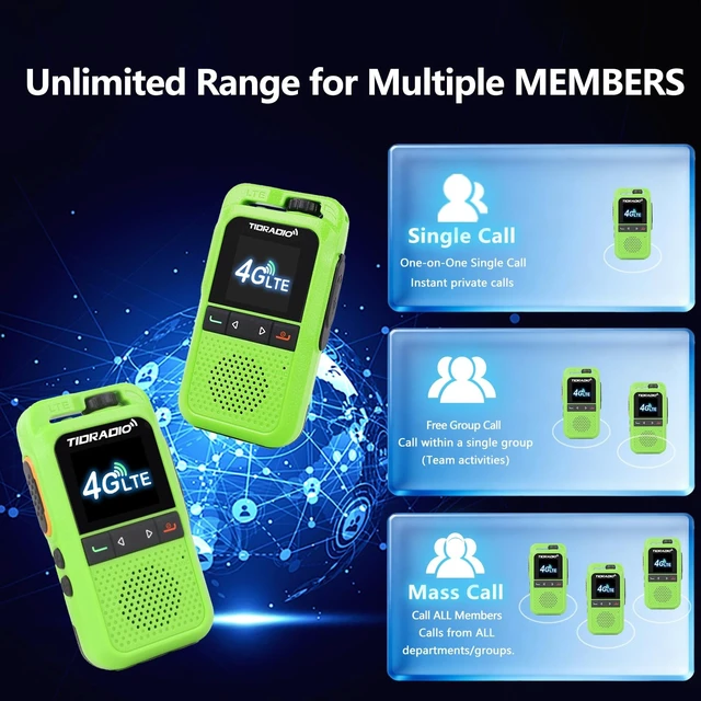 Alt view image 5 of 5 - TIDRADIO TD-G100 Rapid Unlimited Range 4G LTE PoC Radios Long Range Walkie Talkies,Nationwide PPT Two Way Radios,Global Walkie-Talkie for Family,Logistics,Construction site,Green-6Pack