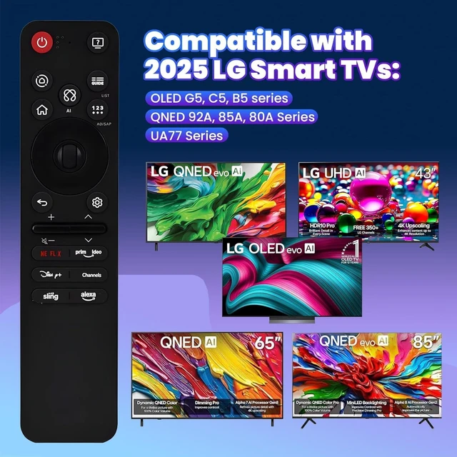 Alt view image 4 of 5 - Replacement for LG MR25GA AI Magic Remote Control for LG Smart TVs OLED QNED UHD NanoCell G5, C5, B5, 92A, 85A, 80A, UA77 Series 65QNED85AAA 75QNED85AAA 86QNED85AUA with AI, Pointer and Alexa Voice