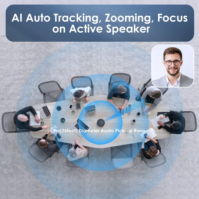 Alt view image 4 of 5 - KanDao Meeting 360 Video Conference Camera, 8K Captured 1080P 360 Degree Meeting Room Camera, 8*Mics, 20W Speaker, Smart Tracking Zooming
