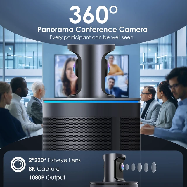 Alt view image 2 of 5 - KanDao Meeting 360 Video Conference Camera, 8K Captured 1080P 360 Degree Meeting Room Camera, 8*Mics, 20W Speaker, Smart Tracking Zooming