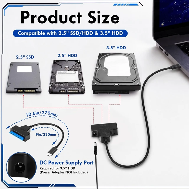 Alt view image 2 of 5 - Saysurey 20 Pcs SATA to USB Type-C Adapter Cable Bulk