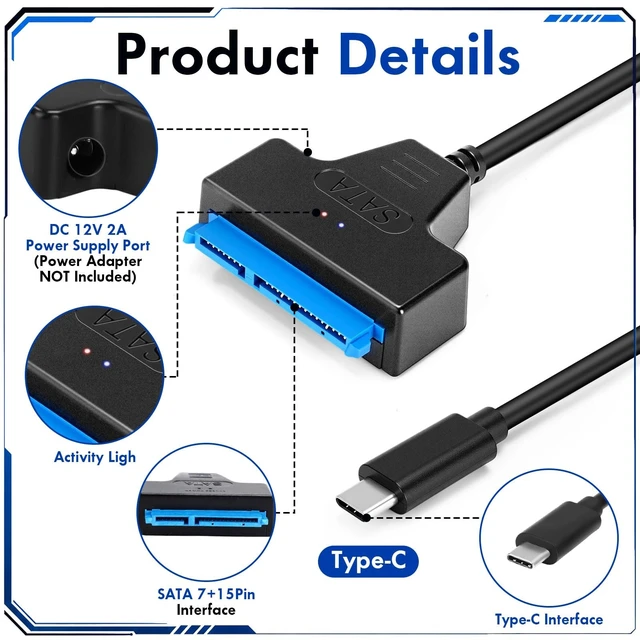 Alt view image 3 of 5 - Saysurey 20 Pcs SATA to USB Type-C Adapter Cable Bulk