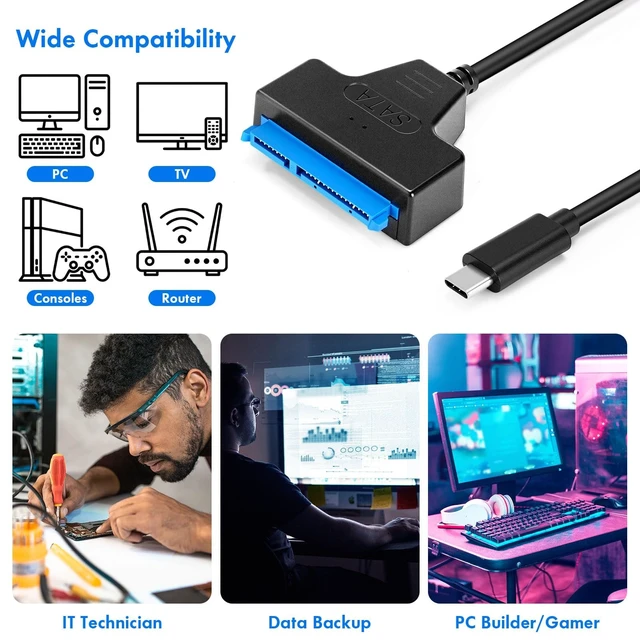 Alt view image 5 of 5 - Saysurey 20 Pcs SATA to USB Type-C Adapter Cable Bulk