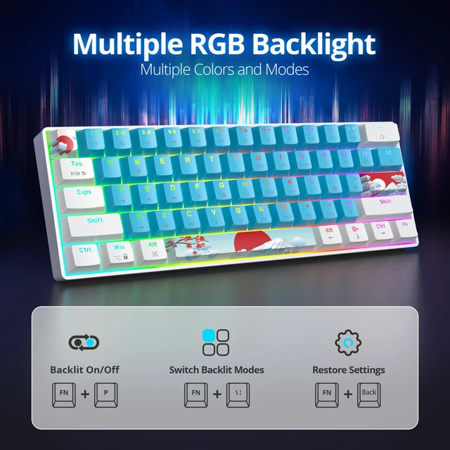 Alt view image 2 of 5 - Vumilstek 60% Mechanical Keyboard Wired Linear Red Switch RGB Backlight