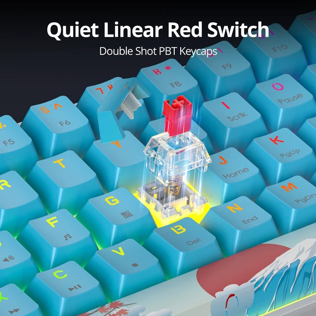 Alt view image 3 of 5 - Vumilstek 60% Mechanical Keyboard Wired Linear Red Switch RGB Backlight