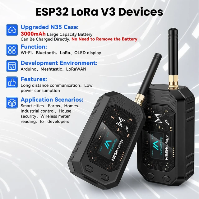 Alt view image 2 of 5 - Meshnology ESP32 LoRa V3 Board + 3000mAh Battery + Case (N35Plus, 1 Set)