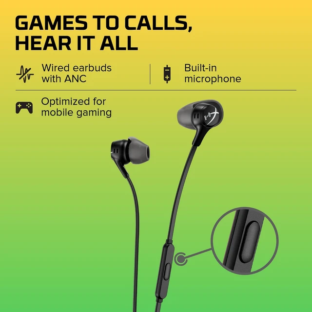 Alt view image 2 of 5 - HyperX Cloud Earbuds II 14mm Drivers, Four Eartips, Hard-Shell Carrying Case, Low-Profile 90 Plug, 3.5mm Plug, Built-in Microphone, Multi-Function Button, PC, Mobile, Nintendo Switch Black