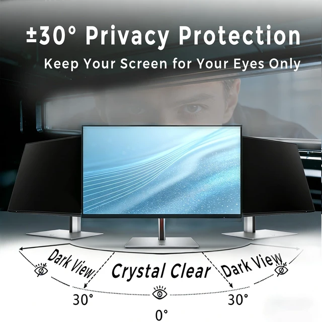 Alt view image 3 of 5 - Vizbloc 23 Inch computer privacy screen for 16:9 Monitor, Removable Anti-Glare Blue Light Filter & Anti-Scratch Protector Film, Privacy Shield for HP Dell Asus Acer Samsung Desktop Mon