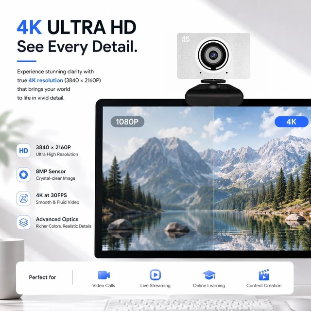 Alt view image 2 of 5 - AEICIK 4K UHD Webcam with Autofocus, Microphone, 90 FOV, Phantom Gray