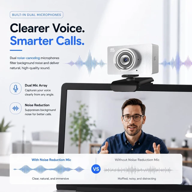 Alt view image 5 of 5 - AEICIK 4K UHD Webcam with Autofocus, Microphone, 90 FOV, Phantom Gray