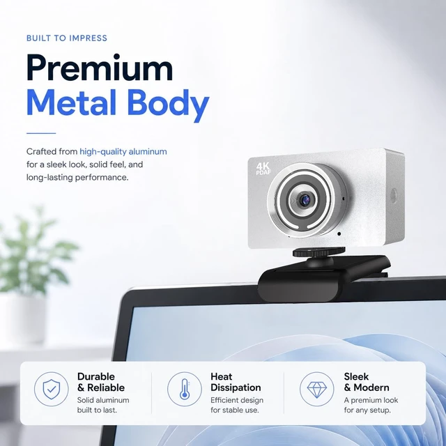 Alt view image 4 of 5 - AEICIK 4K UHD Webcam with Autofocus, Microphone, 90 FOV, Phantom Gray