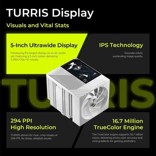 Alt view image 3 of 5 - TRYX TURRIS 620 CPU Cooler White 5.0" HP IPS Customizable Screen 280w TDP