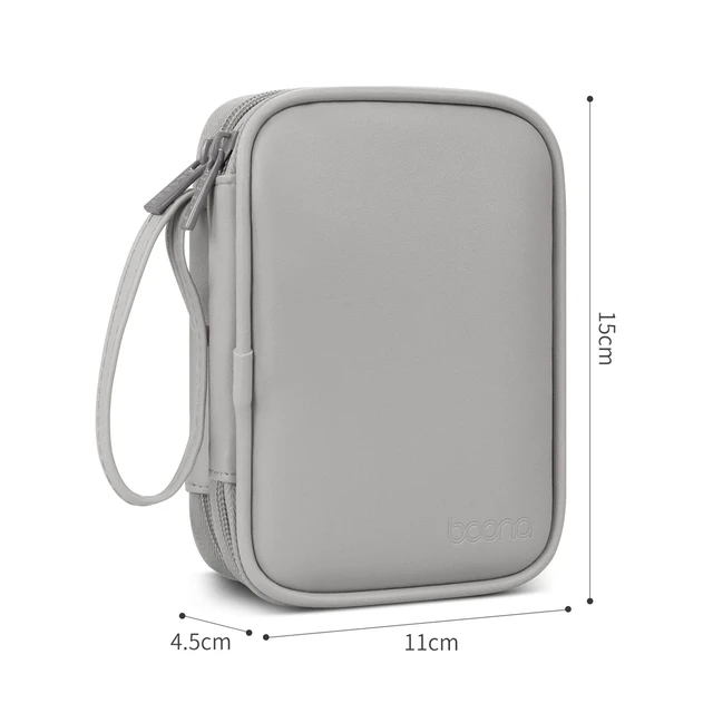 Alt view image 2 of 5 - Dual Hard Drive Case Double Layers 2.5 inch External Drive Storage Carrying Bag Waterproof Shockproof for Organizing HDD and Electronic Accessories, PU Leather Gray
