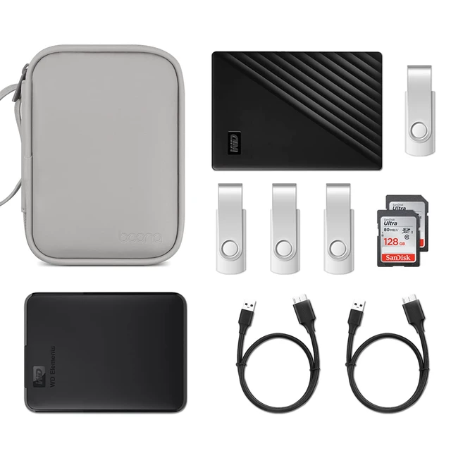Alt view image 5 of 5 - Dual Hard Drive Case Double Layers 2.5 inch External Drive Storage Carrying Bag Waterproof Shockproof for Organizing HDD and Electronic Accessories, PU Leather Gray