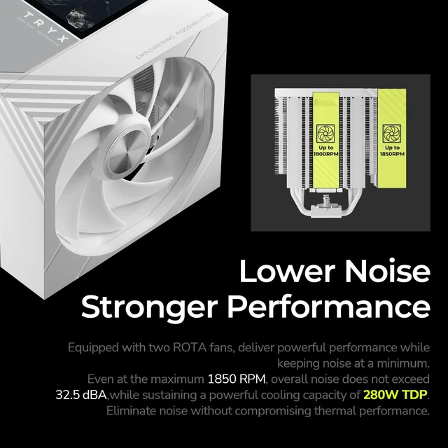 Alt view image 4 of 5 - TRYX TURRIS 620 CPU Cooler White 5.0" HP IPS Customizable Screen 280w TDP