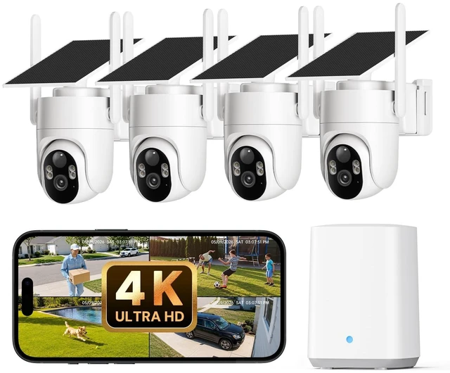 Main image of ELYSOO 4K Solar Security Cameras Wireless Outdoor Home System, 4-Cam Kit