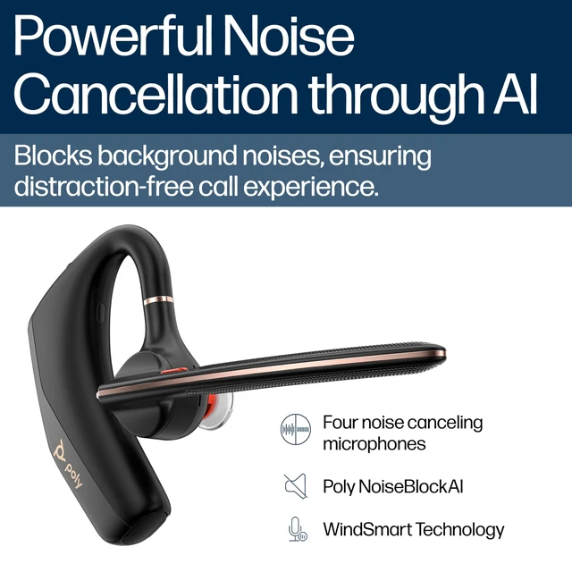 Alt view image 5 of 5 - Poly Voyager Legend 50 - Bluetooth Headset - Wireless Headset with Mic - Four Noise-Canceling Mics, AI Noise Block & WindSmart Technology - Connectivity & Smart Call Controls - All-Day Comfort