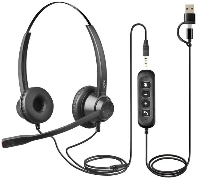 Main image of EAGATON X1D Dual Ear Office Headset with USB-C/A & 3.5mm - Noise Cancelling Mic, Binaural Focus - Wired Headset for PC Laptop, Zoom & Teams, All-Day Comfort