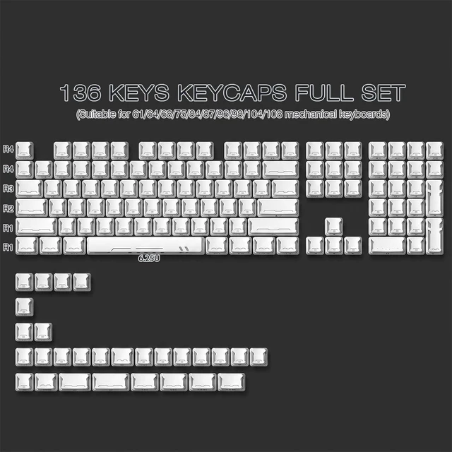 Alt view image 2 of 5 - Stellar Edge PBT PC Stereo Facet Shine Through Mech Keycaps 136 Keys White