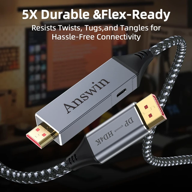 Alt view image 4 of 5 - Answin HDMI to DisplayPort Bidirectional DisplayPort to HDMI Cable 4K 15Ft