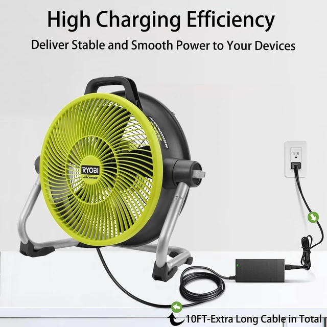 Alt view image 2 of 5 - UL Listed 24V AC/DC Adapter Charger for Ryobi PCL813 PCL813B ONE+ 18V Cordless Hybrid Whisper Series 14 in. Air Cannon Fan YLS06511D-T240270 YLS06511DT240270 Replacement Power Supply Adaptor Cord PSU