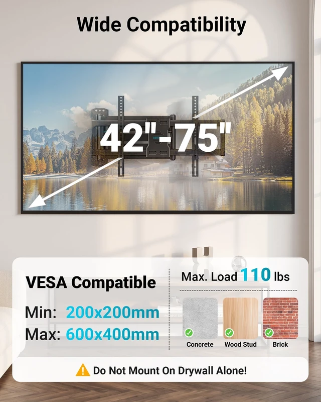 Alt view image 2 of 5 - BONTEC Long Arm Corner TV Wall Mount for Most 42-75 Inch TVs