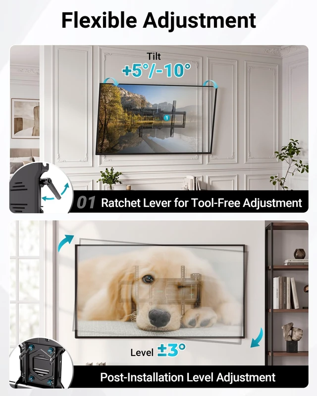 Alt view image 5 of 5 - BONTEC Long Arm Corner TV Wall Mount for Most 42-75 Inch TVs