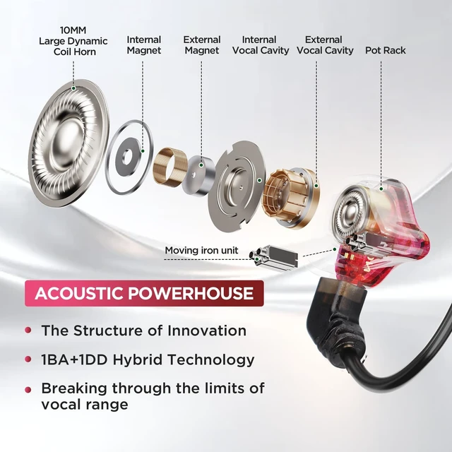 Alt view image 4 of 5 - VRUMION IEM,1BA+1DD 2 Driver in Ear Monitor,HiFi Earbuds Wired,Gaming Earbuds,Hybrid IEMS Earphones with Wooden Handmade Craft Surface Cover,Detachable Cable for Musician,Pop Rock R&B -Without Mic