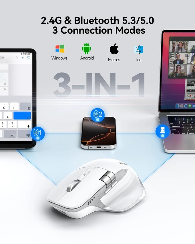 Alt view image 2 of 5 - TECKNET Wireless Mouse, Side Scroll Bluetooth Rechargeable, 3-Device