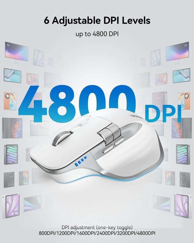 Alt view image 4 of 5 - TECKNET Wireless Mouse, Side Scroll Bluetooth Rechargeable, 3-Device