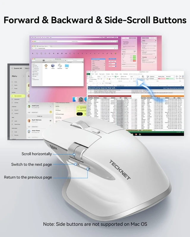 Alt view image 3 of 5 - TECKNET Wireless Mouse, Side Scroll Bluetooth Rechargeable, 3-Device