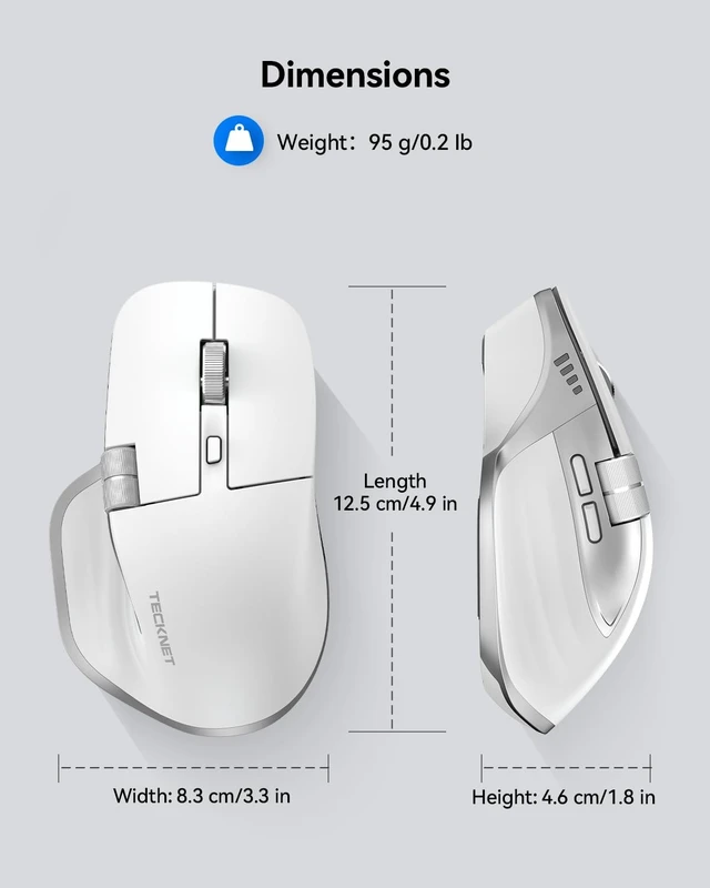 Alt view image 5 of 5 - TECKNET Wireless Mouse, Side Scroll Bluetooth Rechargeable, 3-Device