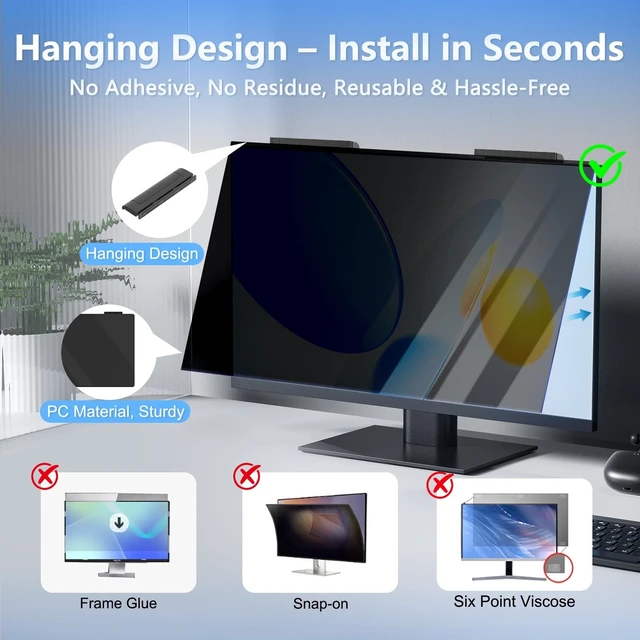 Alt view image 4 of 5 - 24 Inch Privacy Screen for Computer Monitor Hanging Removable 16:9 (1 Pack)