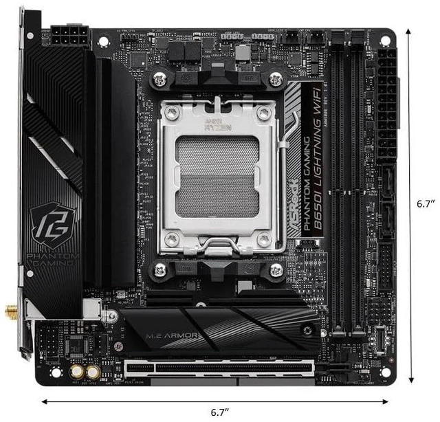 Alt view image 2 of 5 - ASRock B650I Lightning WiFi AMD AM5 Mini-ITX Motherboard, Supports AMD Ryzen 9000/8000/7000 Series Processors, DDR5 7200+ (OC), PCIe 5.0 M.2, 2.5G LAN, WiFi 6E, 8+2+1 Power Phase