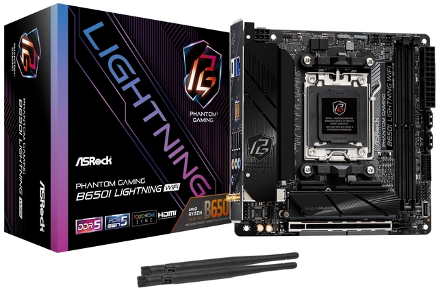 Main image of ASRock B650I Lightning WiFi AMD AM5 Mini-ITX Motherboard, Supports AMD Ryzen 9000/8000/7000 Series Processors, DDR5 7200+ (OC), PCIe 5.0 M.2, 2.5G LAN, WiFi 6E, 8+2+1 Power Phase