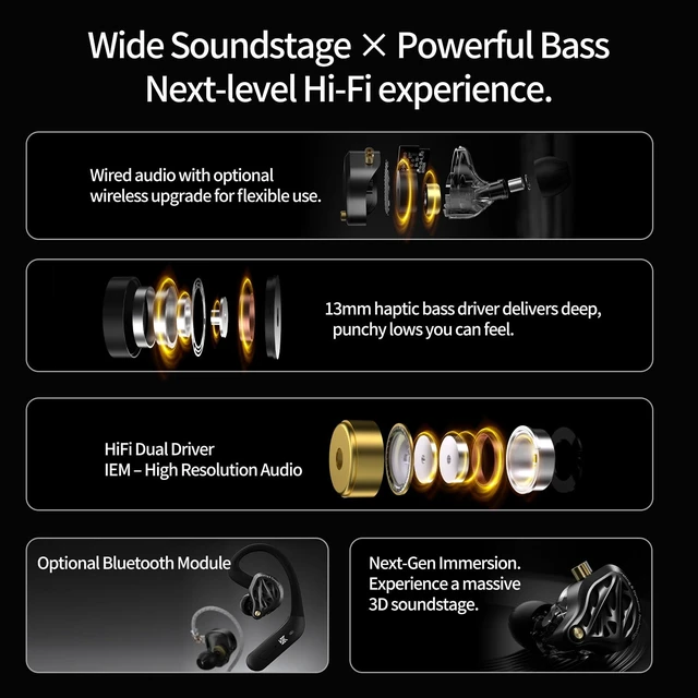 Alt view image 4 of 5 - KZ Vibe X in Ear Monitor Headphone, 2DD IEM Vibration Sync with Bass Audio
