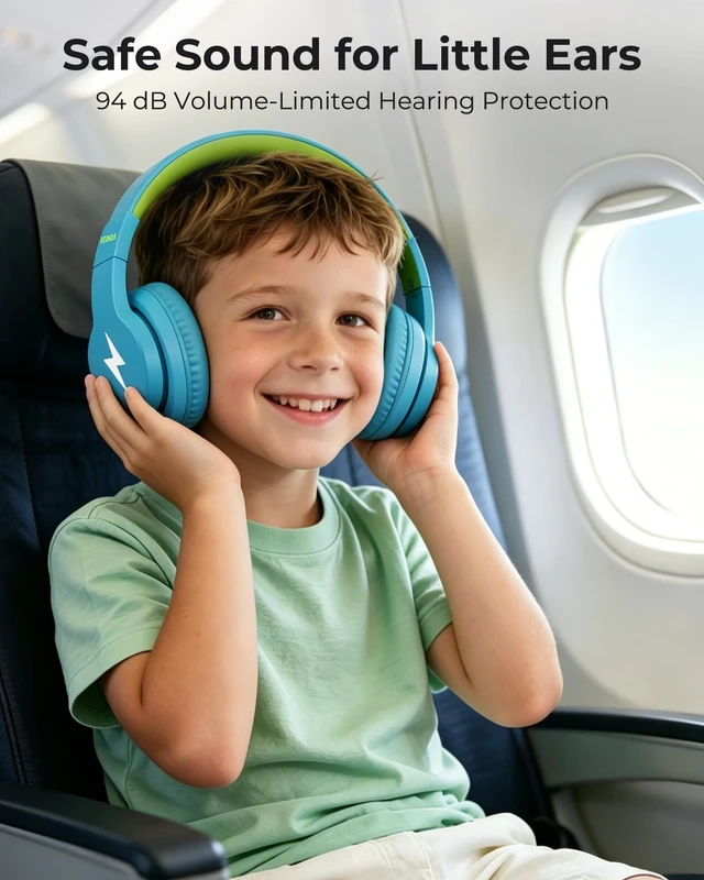 Alt view image 3 of 5 - seenda JCH-01 Kids Bluetooth Headphones, 85/94dB, 3 Light Modes,Blue&Yellow