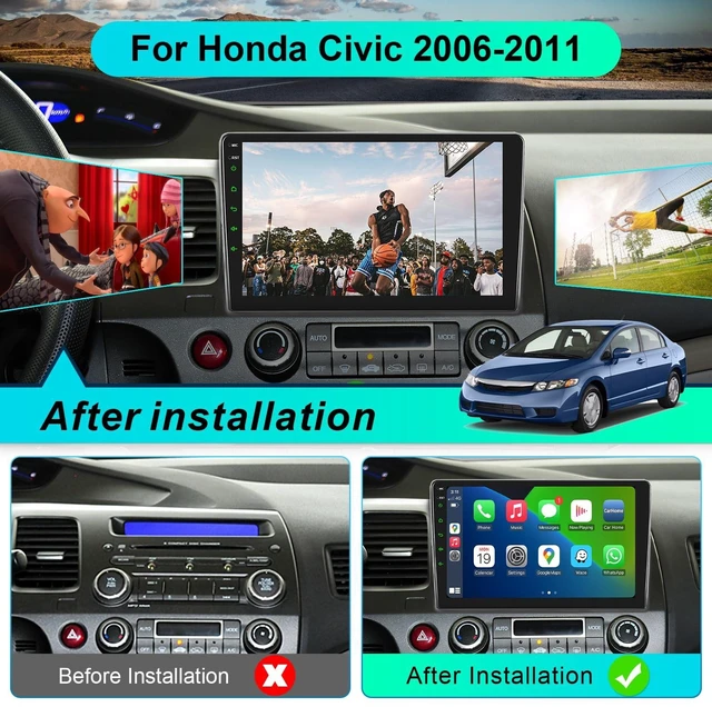 Alt view image 2 of 5 - Car Stereo Radio for Honda Civic 2006 2007 2008 2009 2010 2011 with Wireless Carplay & Android Auto,10.1 Inch 1080P Touch Screen for Civic Radio with Bluetooth GPS Navi Mirror Link SWC