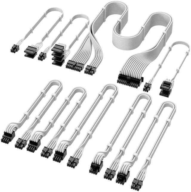Main image of X-Enlazar PSU Cable Kit for Super Flower Power Supplies - 90-Degree Connectors, Individually Sleeved with Braiding & Combs, 16AWG Wire, 9-Piece Kit, Type-B PCIe GPU Connectors - White