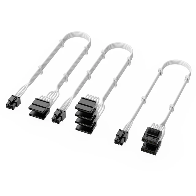 Alt view image 4 of 5 - X-Enlazar PSU Cable Kit for Super Flower Power Supplies - 90-Degree Connectors, Individually Sleeved with Braiding & Combs, 16AWG Wire, 9-Piece Kit, Type-B PCIe GPU Connectors - White