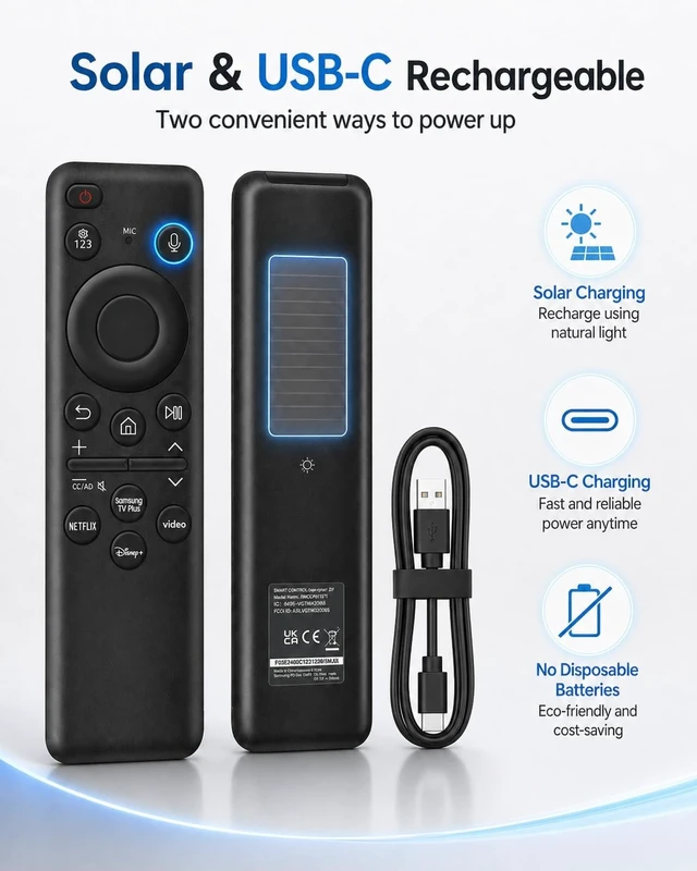 Alt view image 2 of 5 - HSHONG BN59-01455A Voice Remote Control Replacement for Samsung Smart TVs, Compatible with QLED OLED Frame TV S95C S90C S95D S90D LS03D Q60 Q70 Q80 QN85 QN90 Series, Solar USB-C Charging