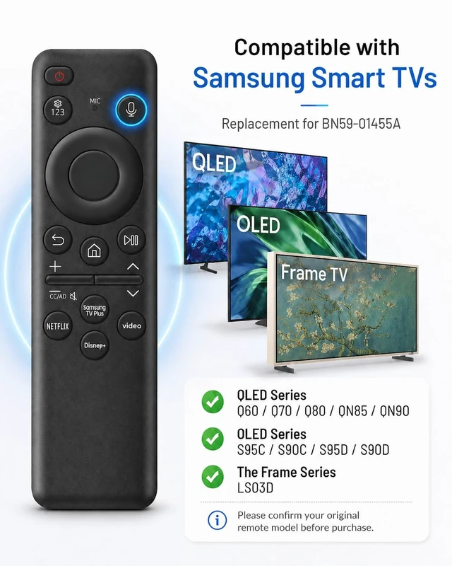 Alt view image 3 of 5 - HSHONG BN59-01455A Voice Remote Control Replacement for Samsung Smart TVs, Compatible with QLED OLED Frame TV S95C S90C S95D S90D LS03D Q60 Q70 Q80 QN85 QN90 Series, Solar USB-C Charging