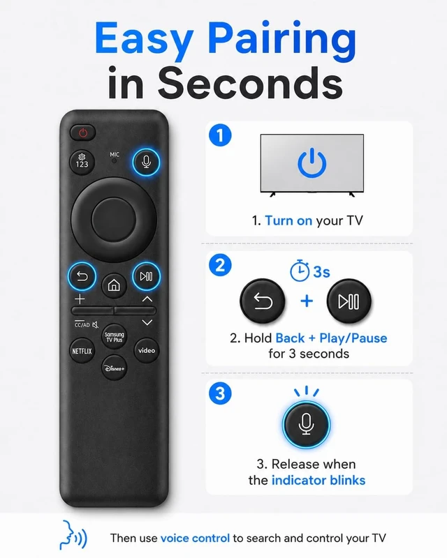Alt view image 5 of 5 - HSHONG BN59-01455A Voice Remote Control Replacement for Samsung Smart TVs, Compatible with QLED OLED Frame TV S95C S90C S95D S90D LS03D Q60 Q70 Q80 QN85 QN90 Series, Solar USB-C Charging
